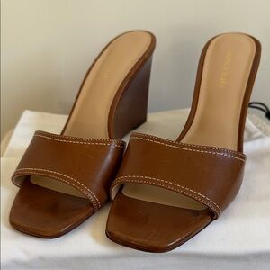 Veronica Beard Tan Leather Wedge Sandals